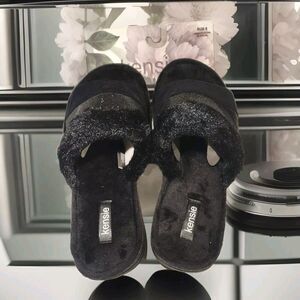 Kensie House Slippers 9 Women  Black Sparkle Memory Foam Plush Metallic